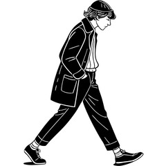 Stylish Young Man Walking in Trendy Outfit with Cap and Sneakers for Fashion Illustration Design