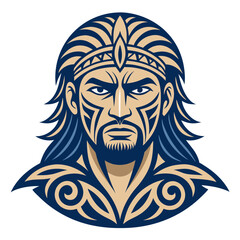 Obraz premium Tribal Warrior Portrait with Intricate Patterns for Powerful Tattoo and Design Inspiration