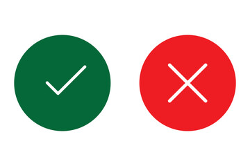 tick and cross button. set of green and red check box with yes and no sign. vector symbol on transparent background.
