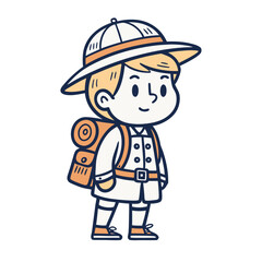 Fototapeta premium Adventurous Boy Explorer Character with Backpack and Hat for Children's Illustrations