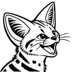Obraz premium Happy Playful Serval Cat Illustration Ideal for Tattoo Design and Coloring Pages