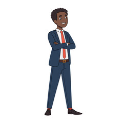 Obraz premium Confident Young Man in Business Suit with Arms Crossed Smiling Vector Illustration