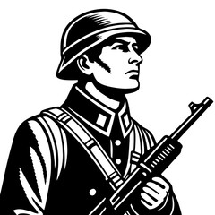 Obraz premium Soldier in Uniform Holding Gun Military for Tattoo Design and Vintage Artwork