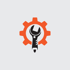 Industrial Maintenance and Settings Icon – Flat Design Wrench Gear

