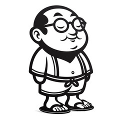 Fototapeta premium Cartoon Character in Traditional Attire with Glasses Perfect for Tattoo or Coloring Book Design