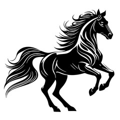 Majestic Black Horse Silhouette with Flowing Mane Perfect for Tattoo Design and Illustrations