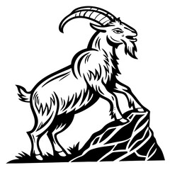 Fototapeta premium Majestic Goat Climbing Rocky Peak Bold Line Art Illustration for Tattoo and Design Projects