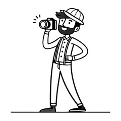 Fototapeta premium Cheerful grapher with Camera in Hands Ready to Capture Moments for Creative Projects