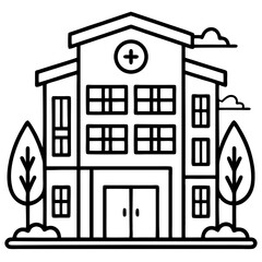 Fototapeta premium Illustration of a Modern Hospital Building with Trees and Clouds for Health Related Designs