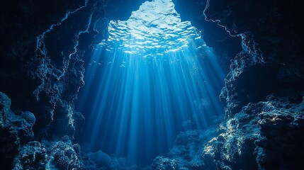 Obraz premium Underwater cave sunlight beams