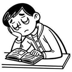 Frustrated Student Bored While Reading Book with Head on Hand in Classroom Setting