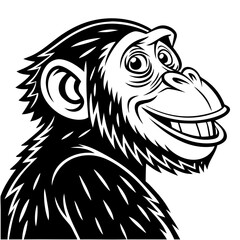 Fototapeta premium Cheerful Chimpanzee Portrait in Bold Line Art Style for Tattoo and Coloring Designs