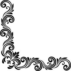 A filigree heraldic crest motif floral pattern corner border frame design element. Original design in a vintage style.
