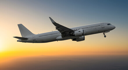 Obraz premium Airplane Taking Off at Sunset with Colorful Sky View