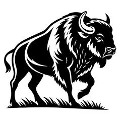 Fototapeta premium Majestic Bison Silhouette Running on Grass Ideal for Tattoo Design and Apparel Graphics