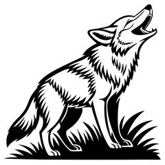 Obraz premium Howling Wolf in Grass Silhouette for Nature Themes Tattoo Design and Coloring Pages
