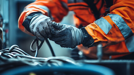 Laborer securing mining equipment at a lithium extraction site. Featuring safety measures
