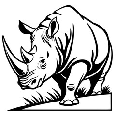 Obraz premium Detailed Black and White Rhino Illustration for Tattoo Design and Coloring Activities