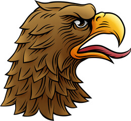 Eagle, hawk, falcon bird head, an original illustration in a retro woodcut etching vintage style