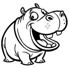 Cheerful Cartoon Hippo Character Smiling Ideal for Coloring Books and Kid's Art Projects