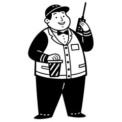 Cheerful Concession Stand Attendant with Snack and Radio for Event Management Design