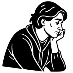 Contemplative Young Man in Thoughtful Pose Vector Illustration for Design and Art Projects