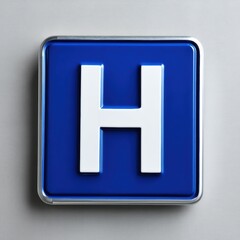 Fototapeta premium A classic enamel hospital sign, featuring a raised, white capital H on a blue background - clinical building timeless