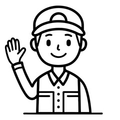 Obraz premium Friendly Cartoon Character Waving in Cap Ideal for Education and Communication Materials