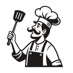 Chef Character Holding Spatula Retro Style Illustration for Culinary Themes