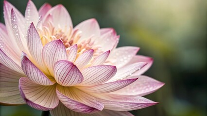 Fototapeta premium Close Up of Delicate Bloom with Pink White and Yellow Gradient Petals in Soft Natural Light Suitable for Floral Art Prints