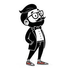 Naklejka premium Stylish Cartoon Gentleman with Glasses Wearing a Bow Tie and Sneakers Vector Illustration