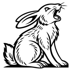 Fototapeta premium Expressive Yawning Rabbit Illustration for Tattoo Design and Children's Coloring Book