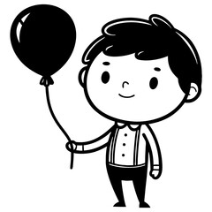 Obraz premium Happy Child Holding Black Balloon Character Design for Kid's Party Invitation and Decor
