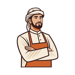 Confident Arab Chef Portrait with Traditional Attire Ready for Culinary Creations