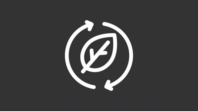 Eco recycling ui icon white line animation. Moving circle arrows, spinning. Nature, reprocessing. Shaking leaf animated user interface element on dark background. Transparent HD video