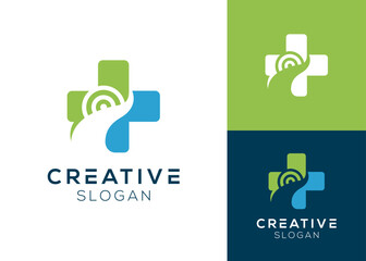 Cross with wifi or signal logo design for health and technology