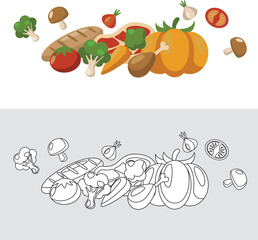 Colorful vs. Black-and-White Food Illustration for Educational Use