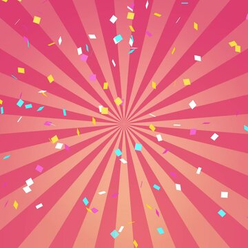 Loop video of Colorful confetti and sunburst rotating right (red) [square video]