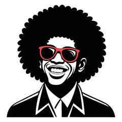 Fototapeta premium Cheerful Retro Man with Afro Hair and Sunglasses in Bold Black and White Style