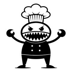 Obraz premium Angry Cartoon Chef with Menacing Smile and Cook's Hat for Whimsical Designs