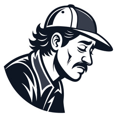 Sad Man with Cap Profile Illustration for Tattoo Designs and Vintage Style Artwork