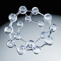 clear transparent molecules sphere,3D render abstract background with golden balls, cosmetic serum, luxury metal object
