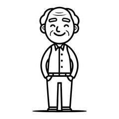 Cheerful Cartoon Grandfather Character with Friendly Smile and Casual Attire for Illustrations