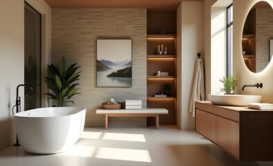 Sleek Modern Bathroom with White Tiled Walls and Minimalist Design