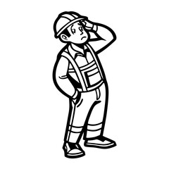 Obraz premium Thoughtful Construction Worker in Safety Gear for Educational and Creative Projects