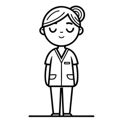 Cute Nurse Character in Scrubs Standing with a Friendly Smile Ideal for Coloring Books and Illustrations