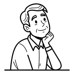 Obraz premium Thoughtful Man with Hand on Chin Simple Line Art Illustration for Creative Projects