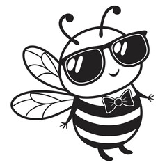 Naklejka premium Stylish Bee Character Wearing Sunglasses and Bow Tie Ideal for Kids Designs and Crafts