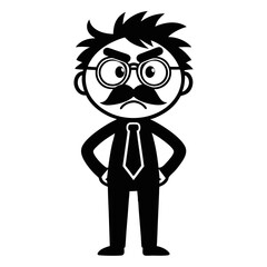 Angry Cartoon Character with Glasses and Mustache in Business Attire for Fun Graphics