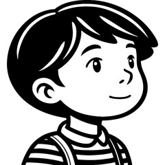 Obraz premium Cute Cartoon Boy with Striped Shirt and Cheerful Expression Vector Illustration